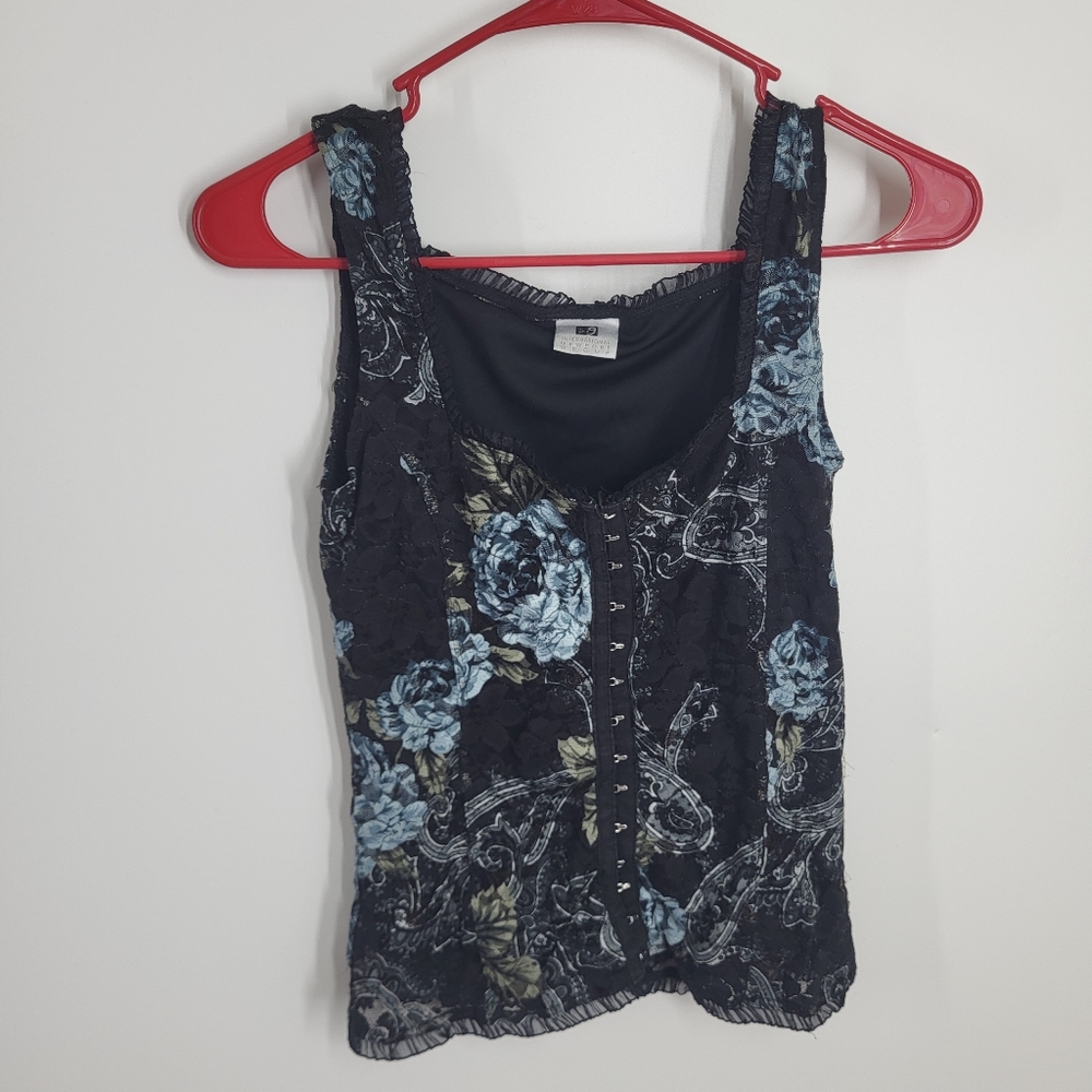 ING Lace Overlay Button up Tank Top